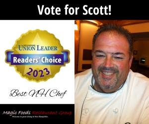 Vote Scott Ouellette of Magic Foods Restaurant Group and Canoe Restaurant and Tavern as Best NH Chef in the 2023 Union Leader Readers' Choice awards.
