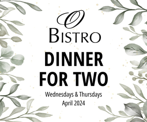 O Bistro Prix Fixe Dinner for Two on Wednesdays and Thursdays in April 2024. Wolfeboro NH restaurant with dinner for two.