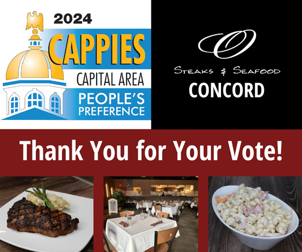 Concord Monitor 2024 Cappies Award results. Best Steakhouse in NH is O Steaks & Seafood Concord. Restaurants in Concord, NH and dining in Concord, New Hampshire.