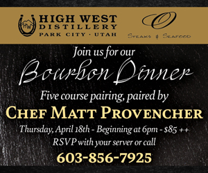High West Distillery Bourbon Dinner at O Steaks & Seafood Concord NH. Five-course pairing by Chef Matt Provencher. Thursday, April 18, 2024. RSVP and make your reservations today!